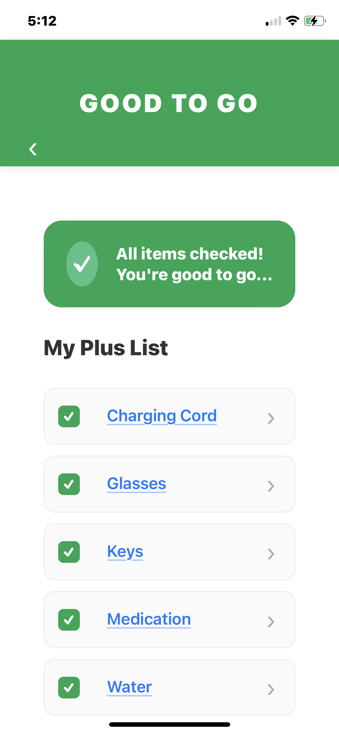 Good To Go confirmation screen